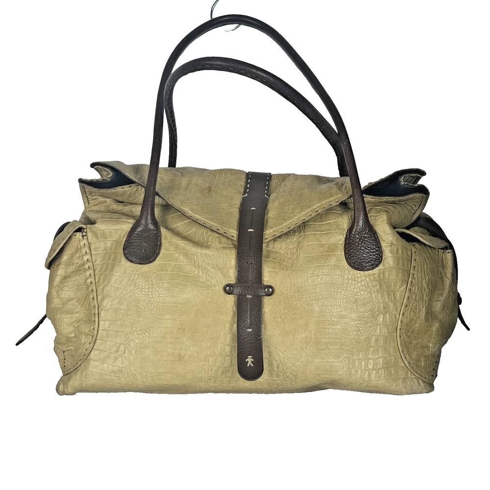 HENRY BEGUELIN Leather Boston Bag Crocodile Skin Leather Lined
